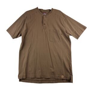 Wolverine Short Sleeve 1/4 Button T Shirt Men's Large Brown Work Thick Cotton